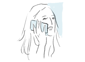 illustration of woman's face come into contact with her phone